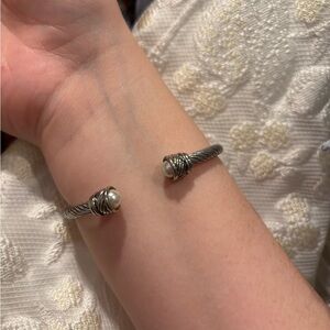 Silver and Pearl Open Cuff Bracelet